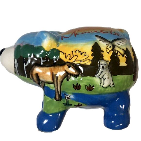 Minnesota Hand painted Ceramic Bear Bank,Figurine Raised Surface Hand Painted - Picture 1 of 6
